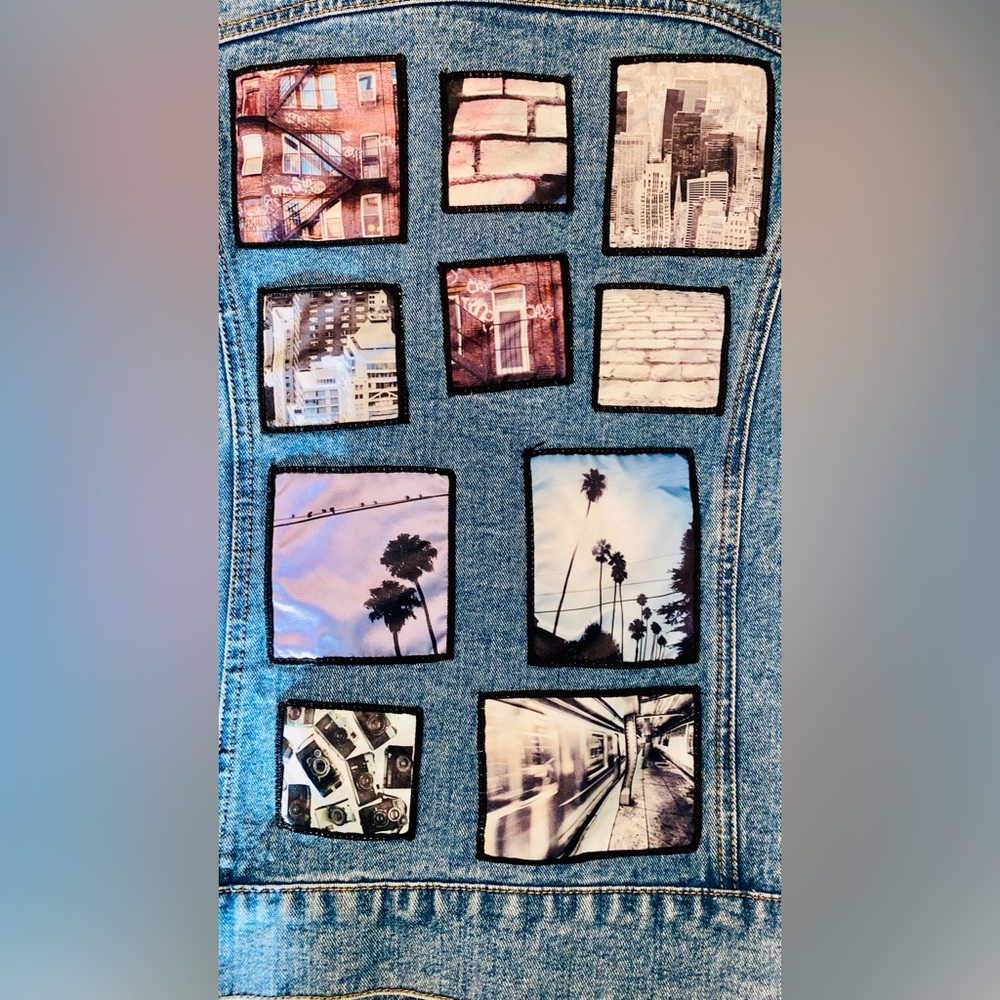 Forever 21 Denim Jacket with Photographic Patches Size Medium